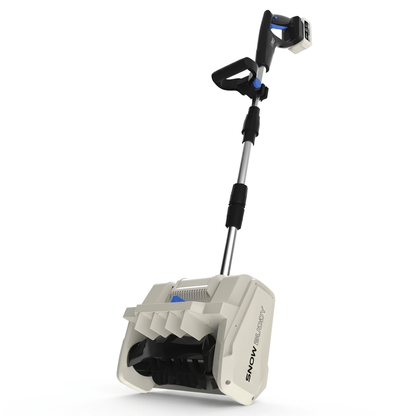 Snow Buddy cordless electric snow shovel, front three-quarter view